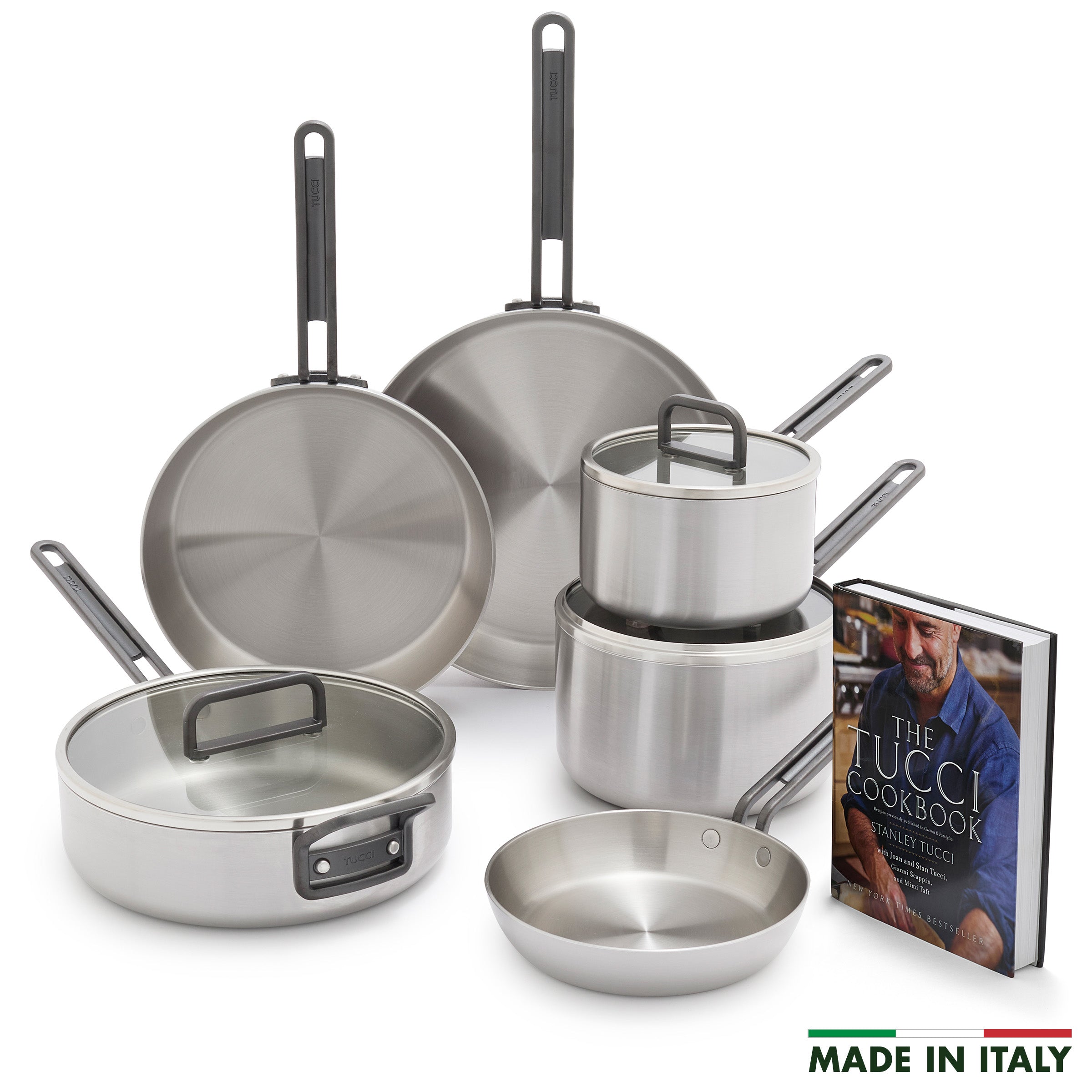 Stanley Tucci™ Uncoated Stainless Steel Ceramic Nonstick 9-Piece Cookware Set