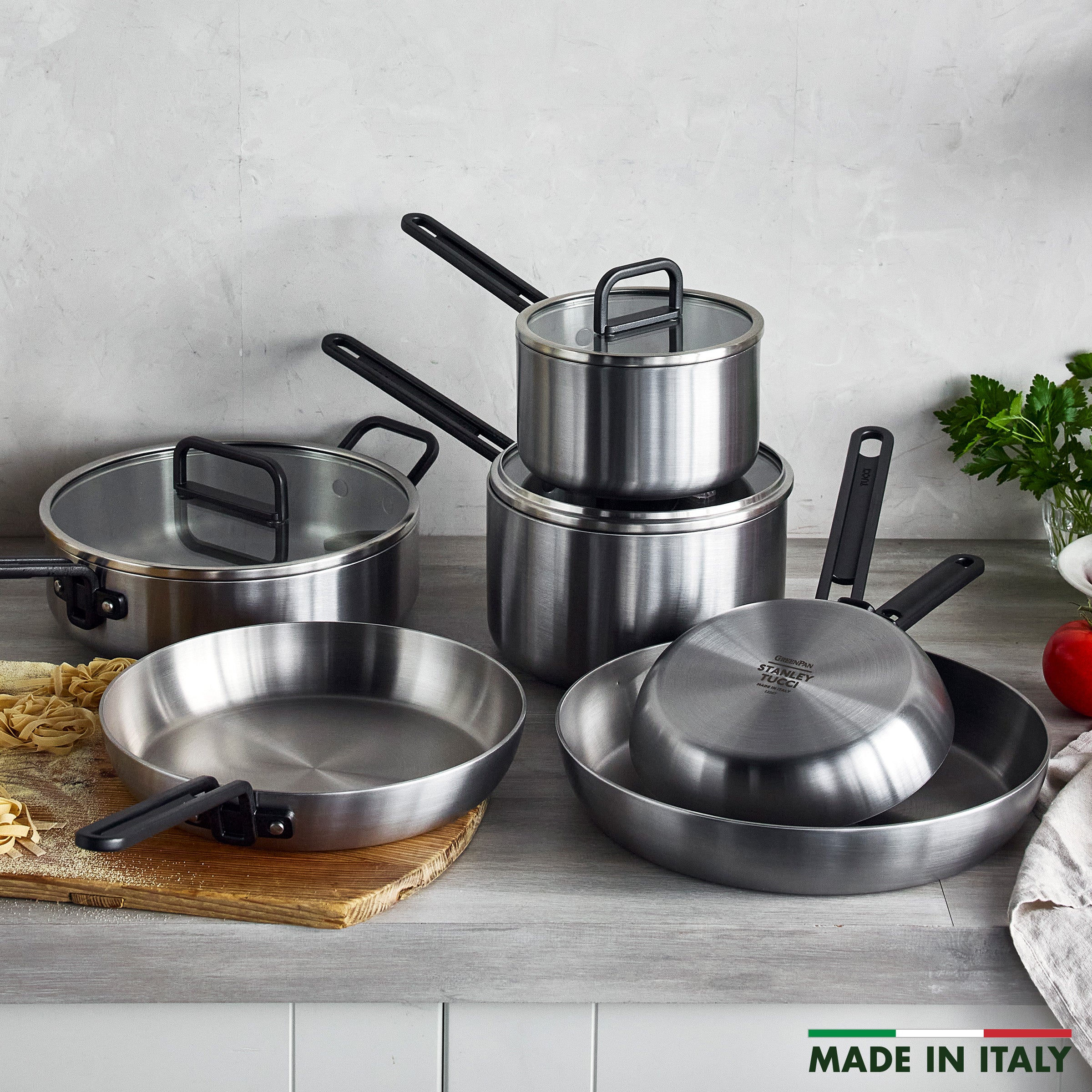 Stanley Tucci™ Uncoated Stainless Steel Ceramic Nonstick 9-Piece Cookware Set - Image 3