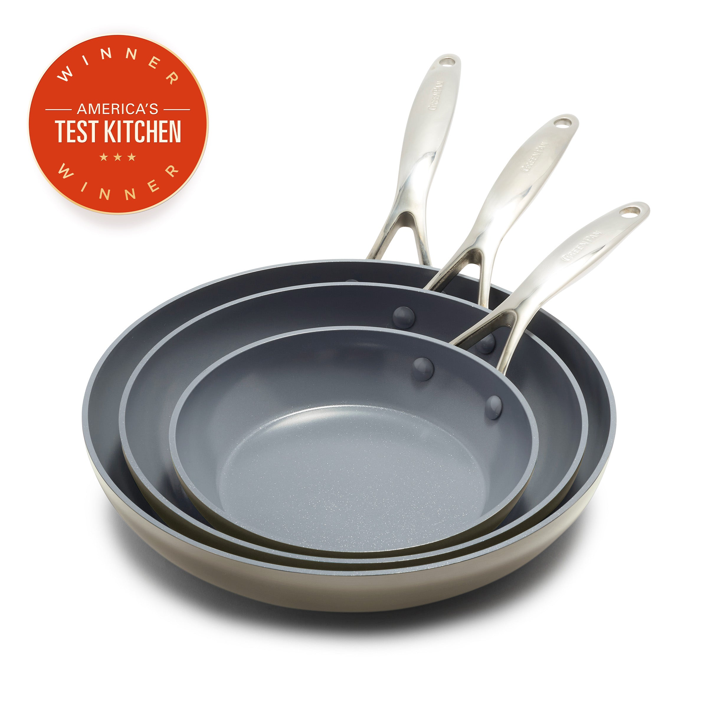 Valencia Pro Ceramic Nonstick 8. 9.5. and 11 Frypan Set | Taupe