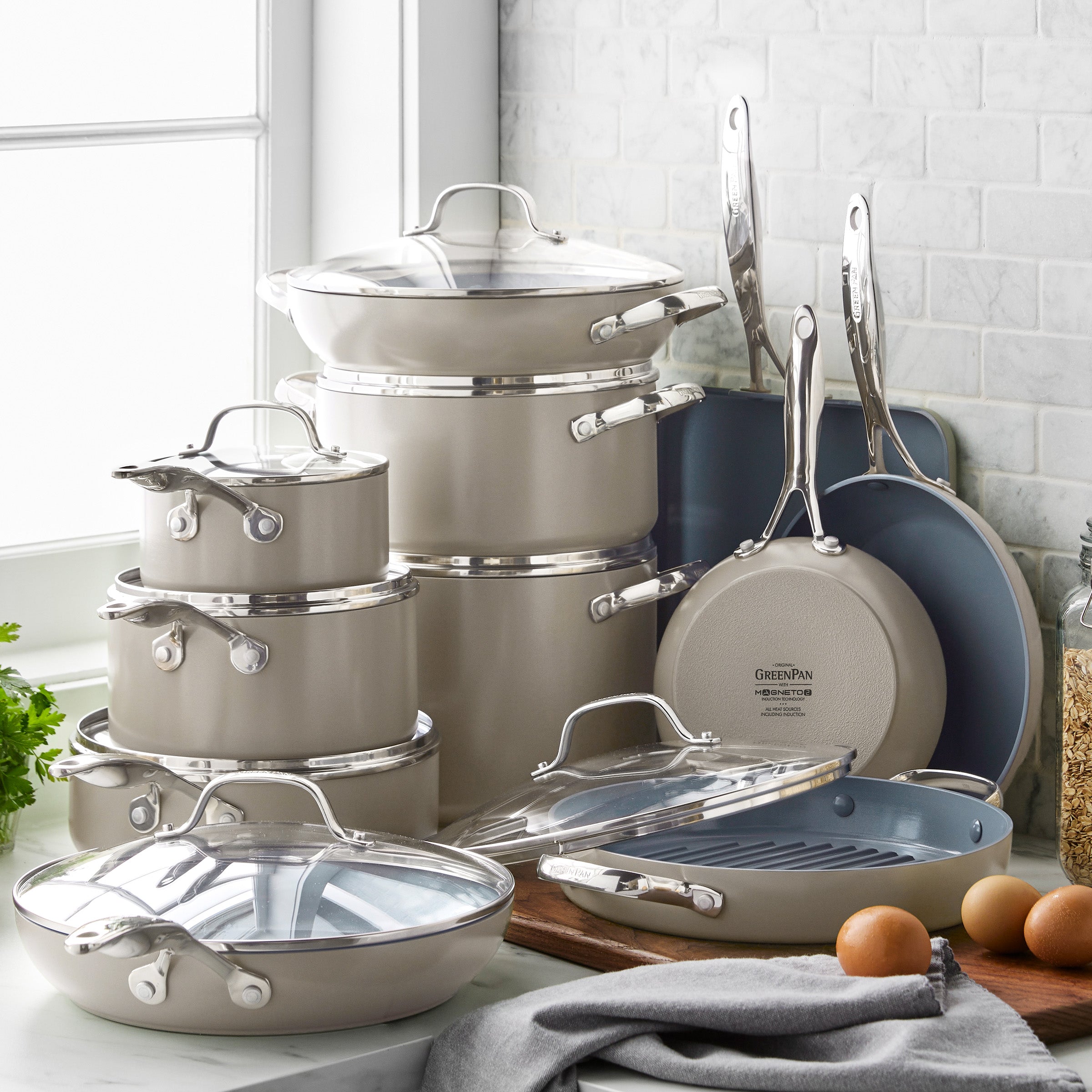 Valencia Pro Ceramic Nonstick 19-Piece Cookware Set | Taupe - Image 2
