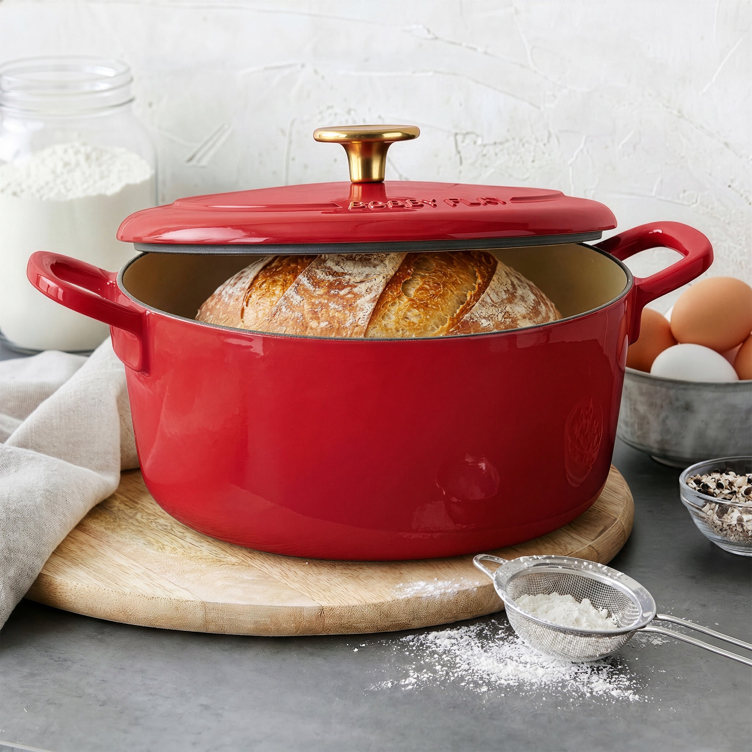 Bobby Flay by GreenPan 5.5-Quart Enameled Cast Iron Dutch Oven 3-Piece Set | Red - Image 3