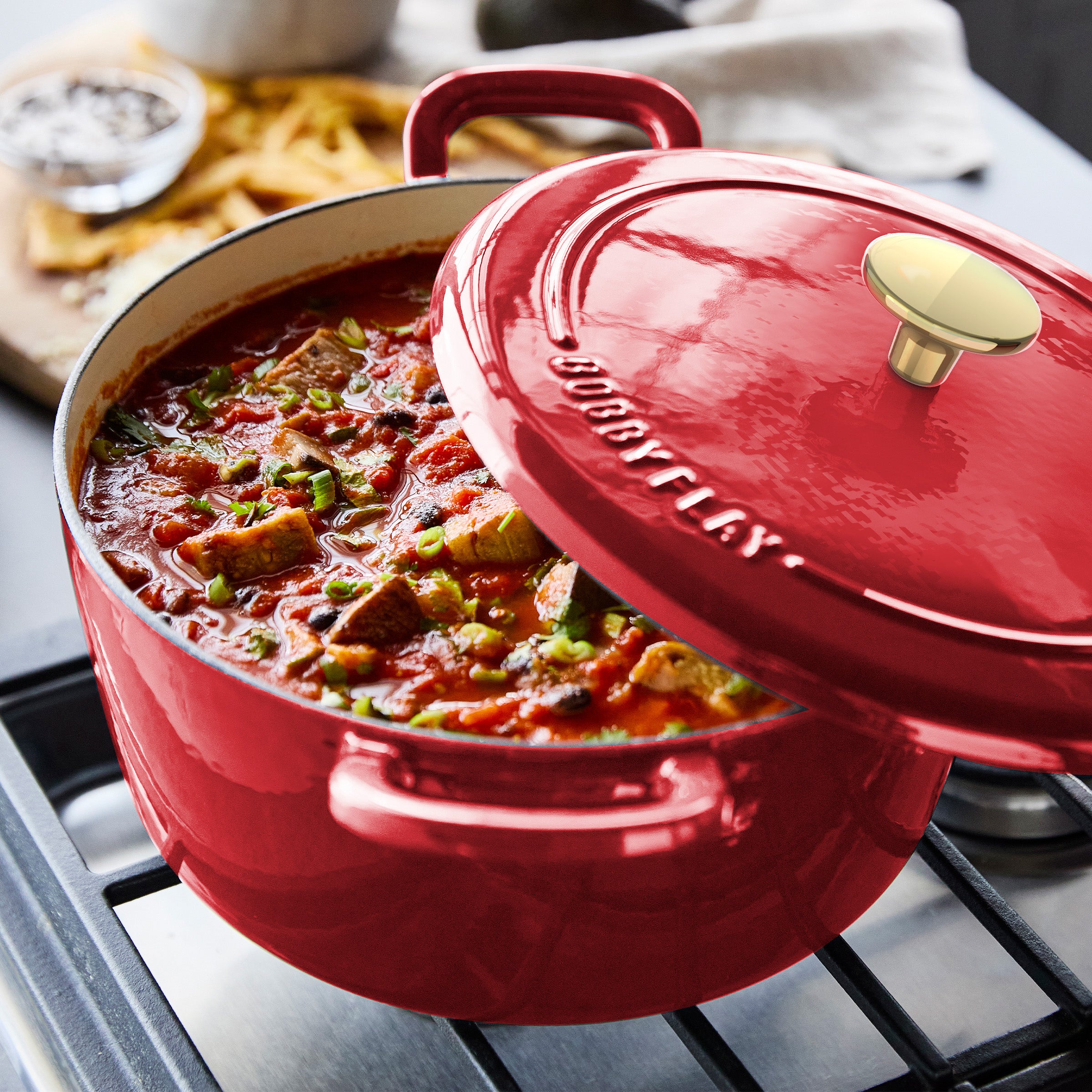 Bobby Flay by GreenPan 5.5-Quart Enameled Cast Iron Dutch Oven 3-Piece Set | Red - Image 5