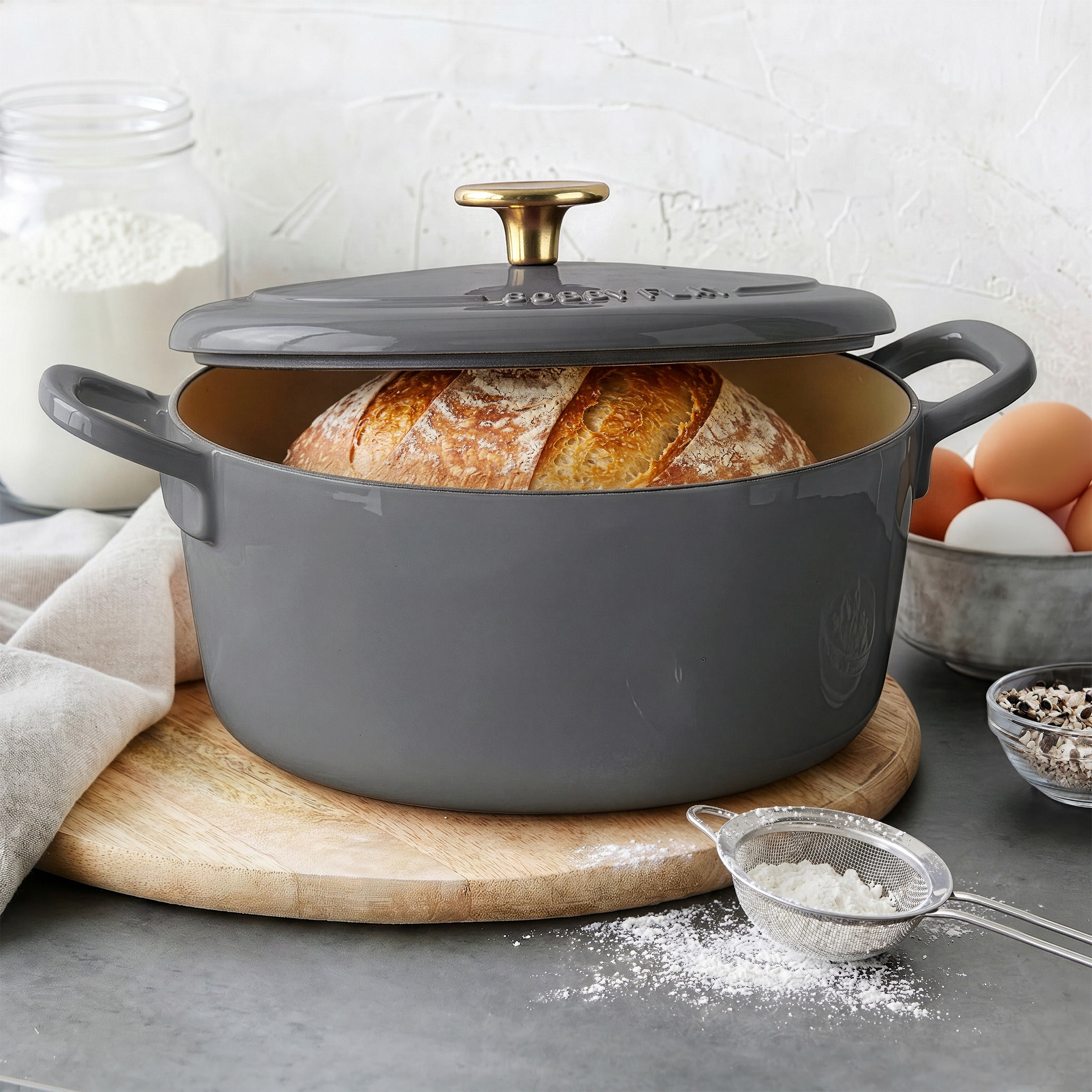 Bobby Flay by GreenPan 5.5-Quart Enameled Cast Iron Dutch Oven 3-Piece Set | Slate - Image 3