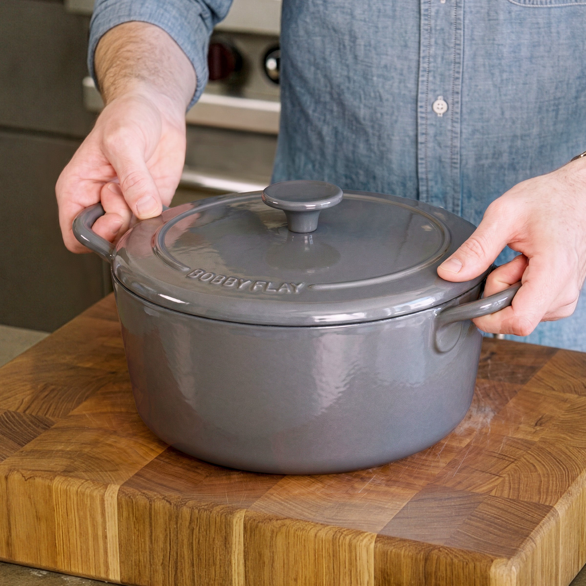 Bobby Flay by GreenPan 5.5-Quart Enameled Cast Iron Dutch Oven 3-Piece Set | Slate - Image 4