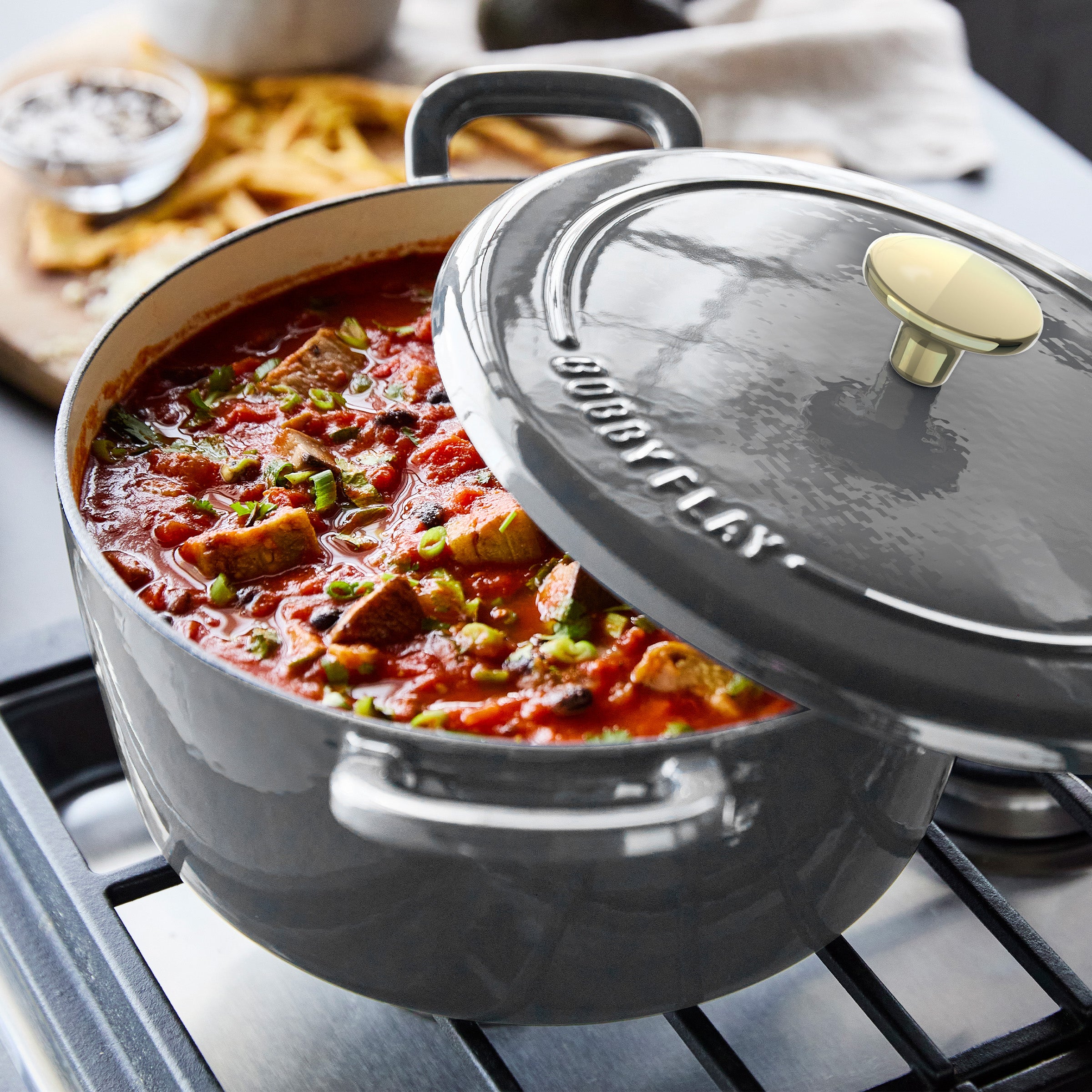 Bobby Flay by GreenPan 5.5-Quart Enameled Cast Iron Dutch Oven 3-Piece Set | Slate - Image 5