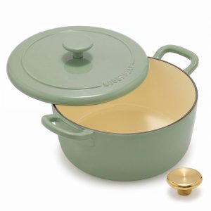 Bobby Flay by GreenPan 5.5-Quart Enameled Cast Iron Dutch Oven 3-Piece Set | Sage