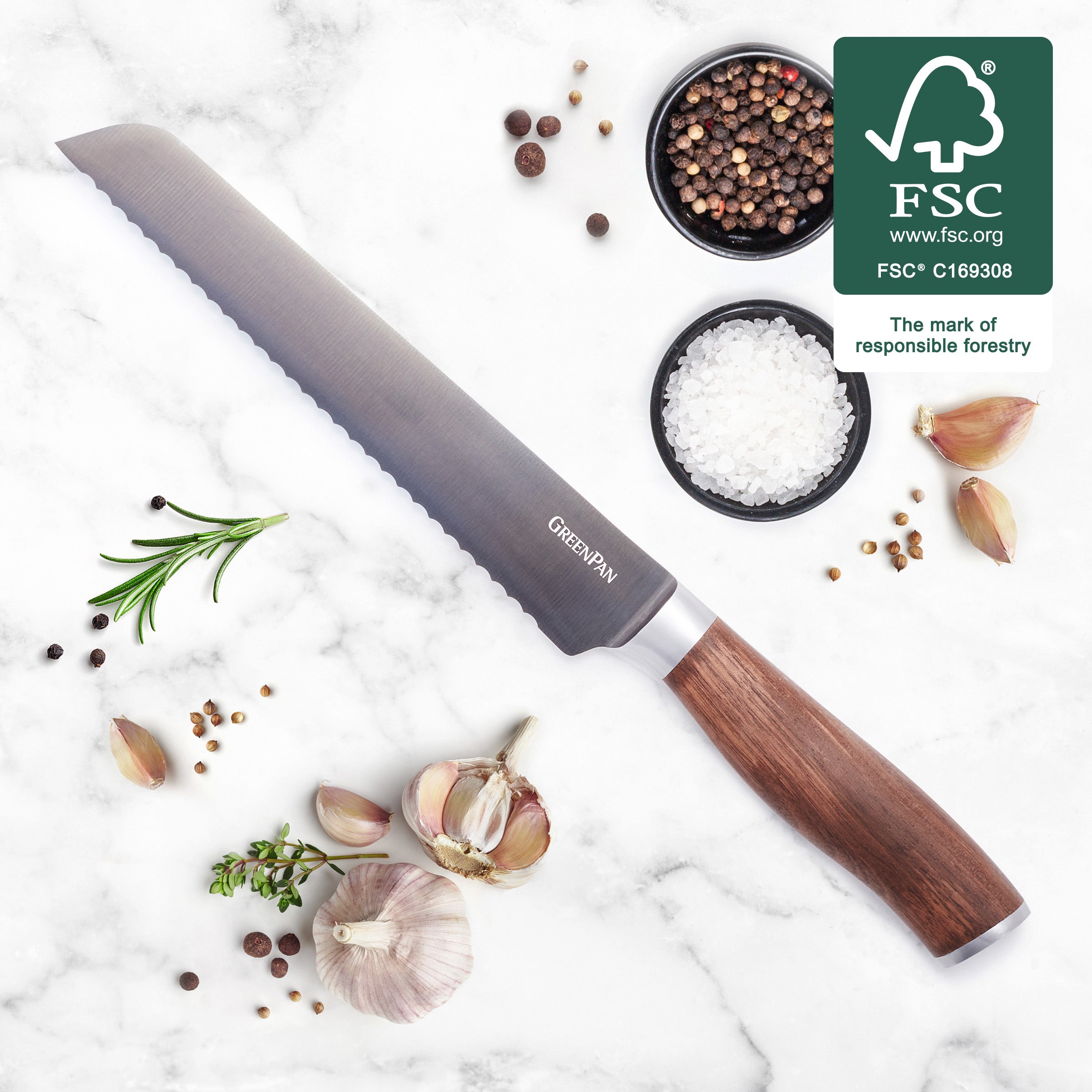 Premiere Titanium Cutlery 8 Bread Knife with Walnut Handle - Image 2