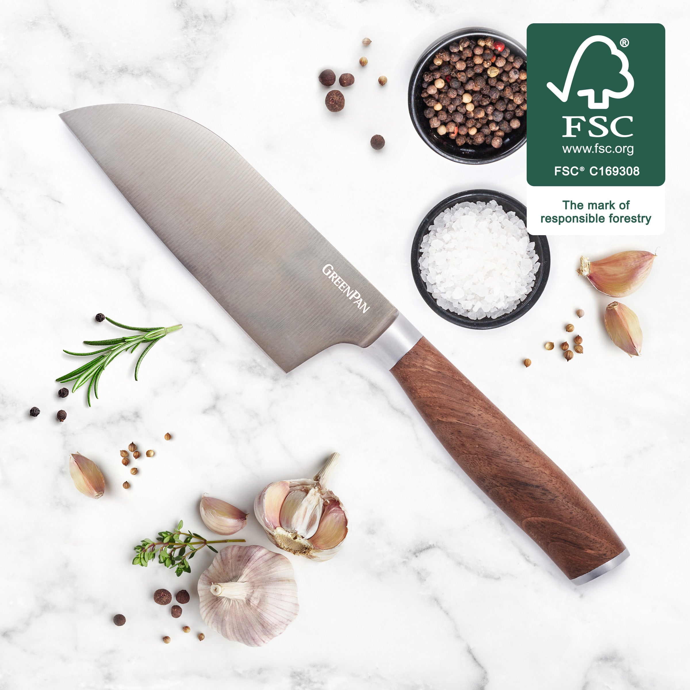 Premiere Titanium Cutlery 5 Small Santoku with Walnut Handle - Image 2