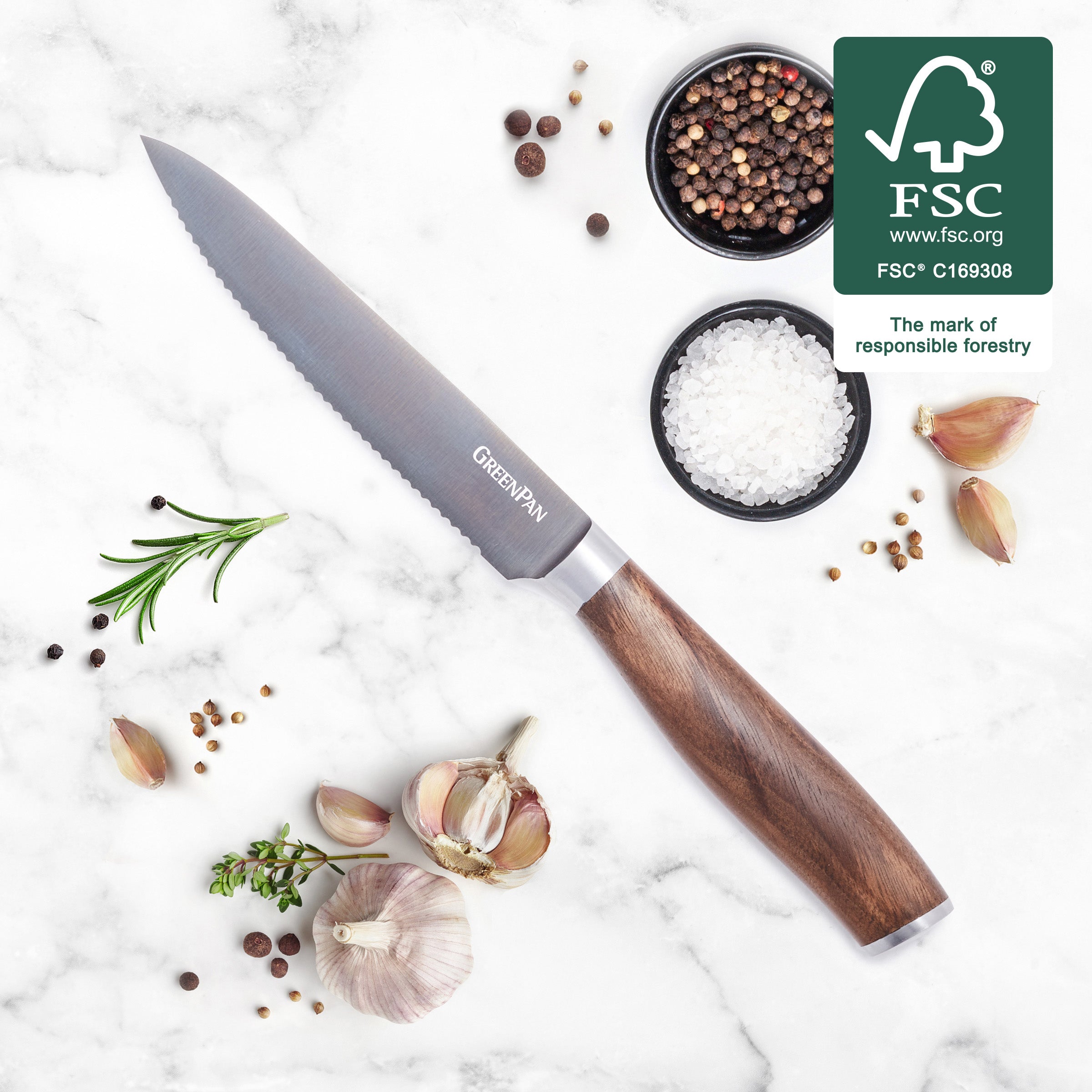 Premiere Titanium Cutlery 5 Serrated Utility Knife with Walnut Handle - Image 2