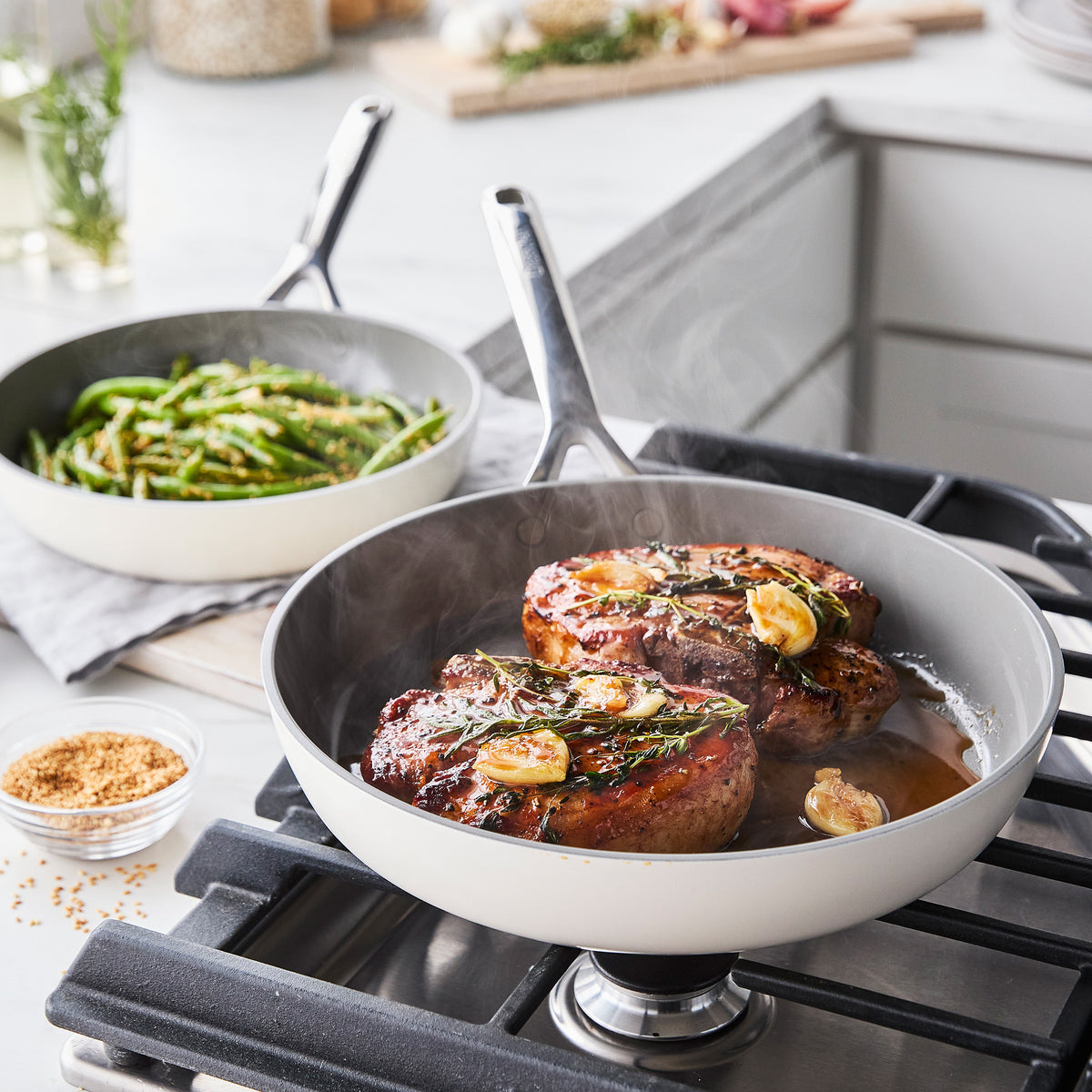 GP5 Colors Ceramic Nonstick 11-Piece Cookware Set with Mirror Handles | Cloud Cream - Image 3