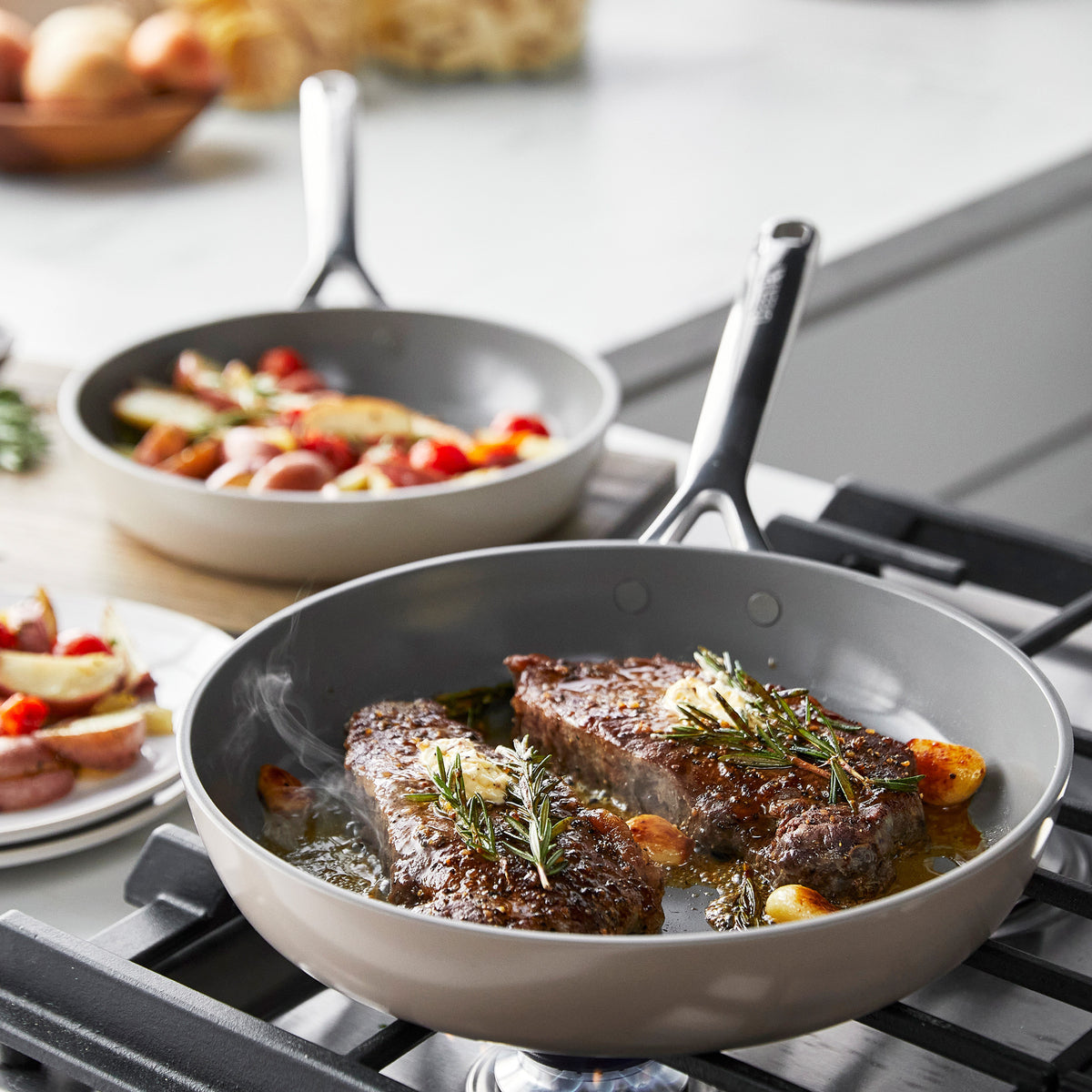 GP5 Colors Ceramic Nonstick 11-Piece Cookware Set with Mirror Handles | Taupe - Image 3
