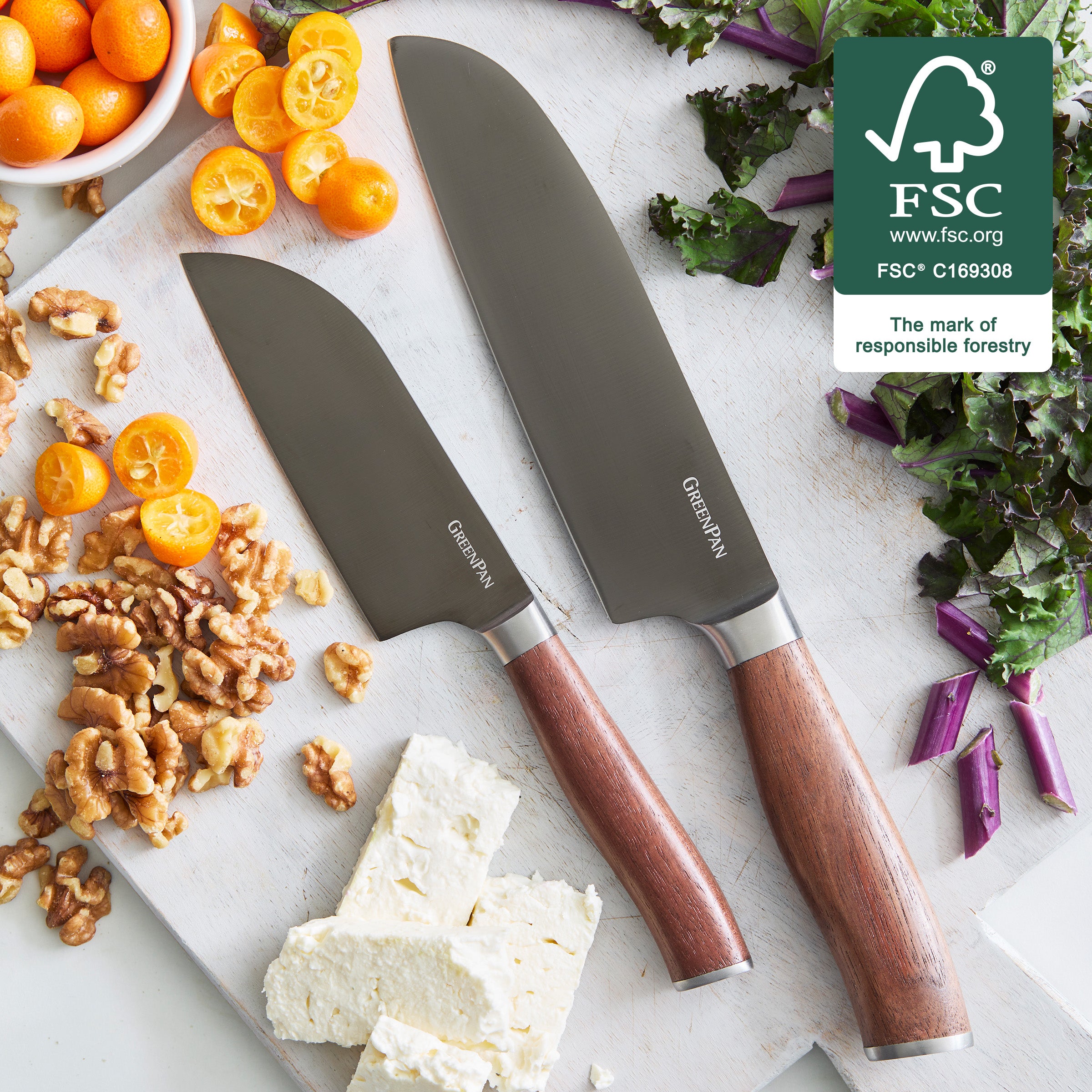 Premiere Titanium Cutlery 2-Piece Santoku Knife Set with Walnut Handles - Image 2