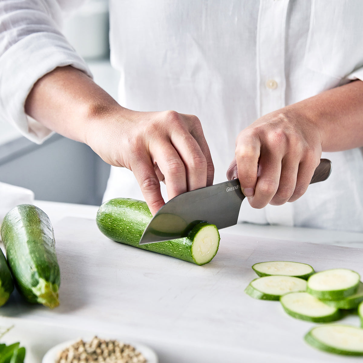 Premiere Titanium Cutlery 2-Piece Santoku Knife Set with Walnut Handles - Image 4