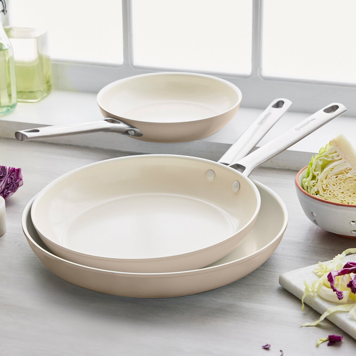 Padova Ceramic Nonstick 8. 10 and 12 Frypan Set | Taupe - Image 2