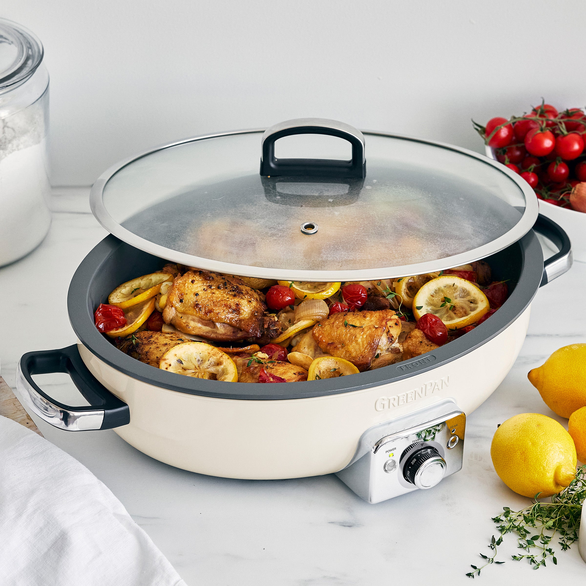 Elite 5.5-Quart Oval Electric Skillet | Cream - Image 2