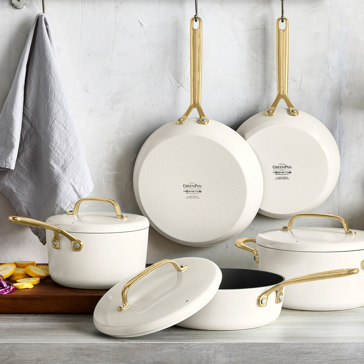 GP5 Colors Ceramic Nonstick 11-Piece Cookware Set with Champagne Handles | Cloud Cream - Image 2