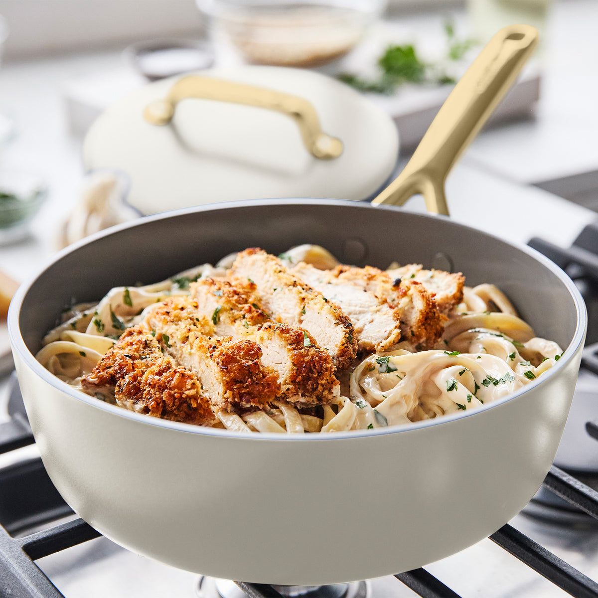 GP5 Colors Ceramic Nonstick 11-Piece Cookware Set with Champagne Handles | Cloud Cream - Image 5
