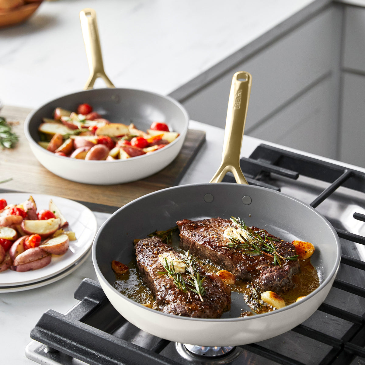 GP5 Colors Ceramic Nonstick 11-Piece Cookware Set with Champagne Handles | Cloud Cream - Image 3