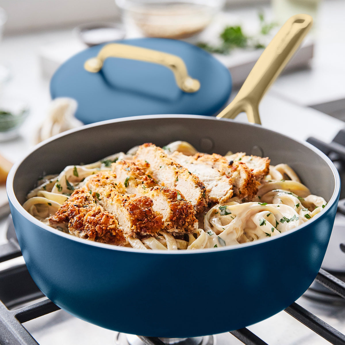 GP5 Colors Ceramic Nonstick 11-Piece Cookware Set with Champagne Handles | Marine Blue - Image 5