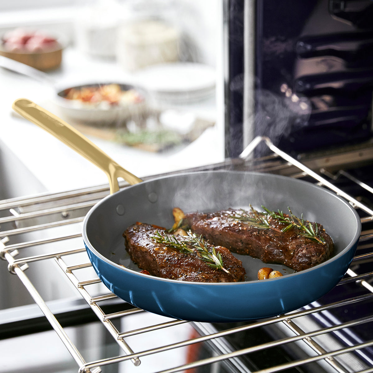 GP5 Colors Ceramic Nonstick 11-Piece Cookware Set with Champagne Handles | Marine Blue - Image 4