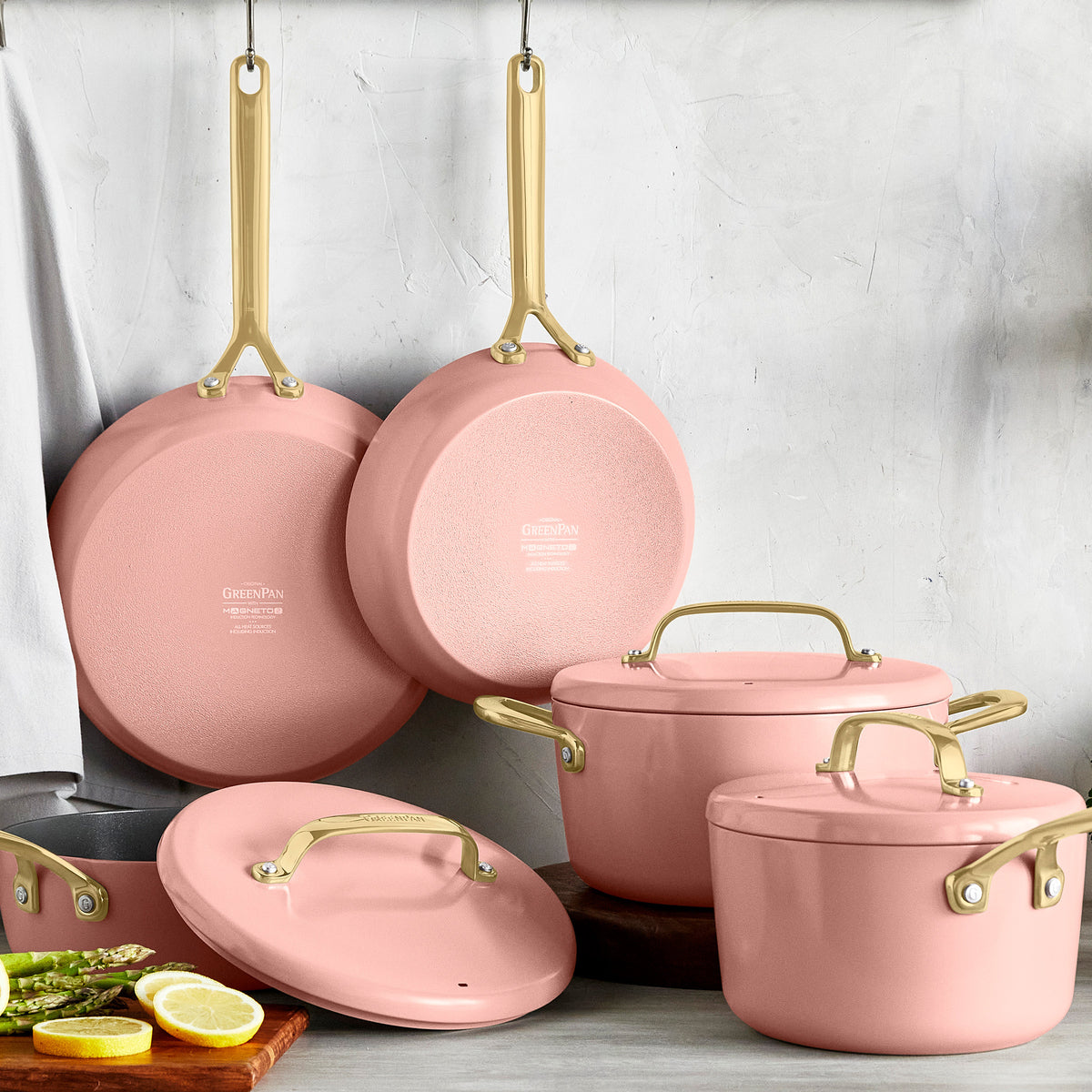 GP5 Colors Ceramic Nonstick 11-Piece Cookware Set with Champagne Handles | Dusty Rose - Image 2