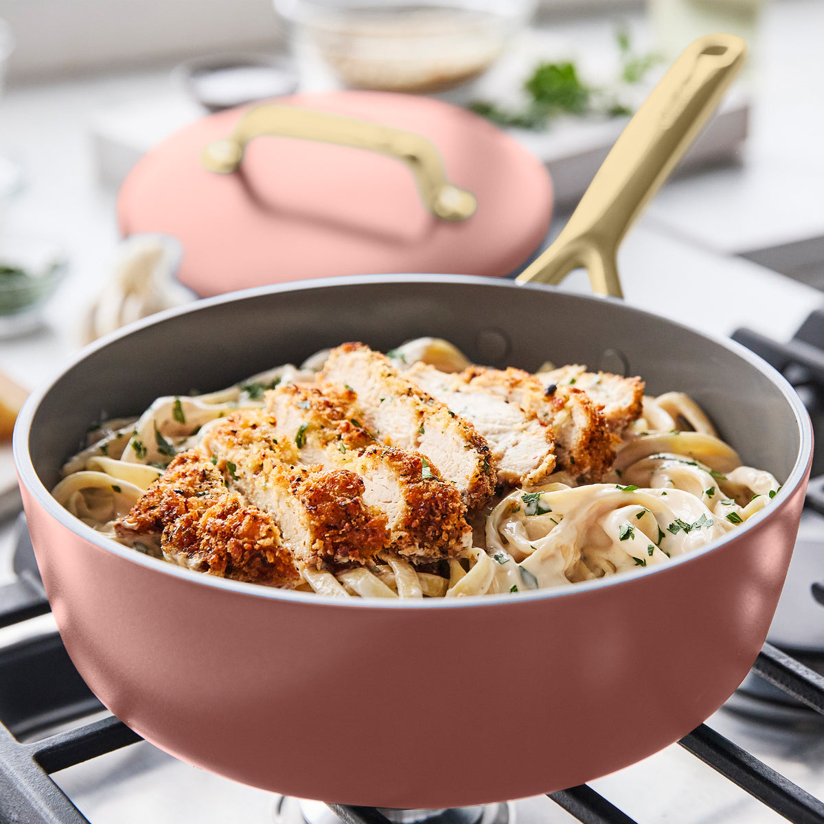GP5 Colors Ceramic Nonstick 11-Piece Cookware Set with Champagne Handles | Dusty Rose - Image 5