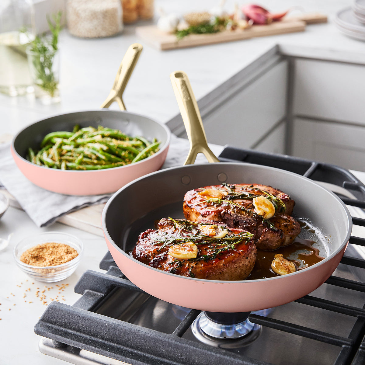 GP5 Colors Ceramic Nonstick 11-Piece Cookware Set with Champagne Handles | Dusty Rose - Image 3