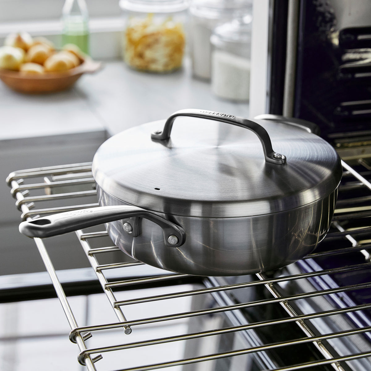GP5 Stainless Steel 4-Quart Sauté Pan with Lid and Helper Handle | Mirror Handles - Image 4