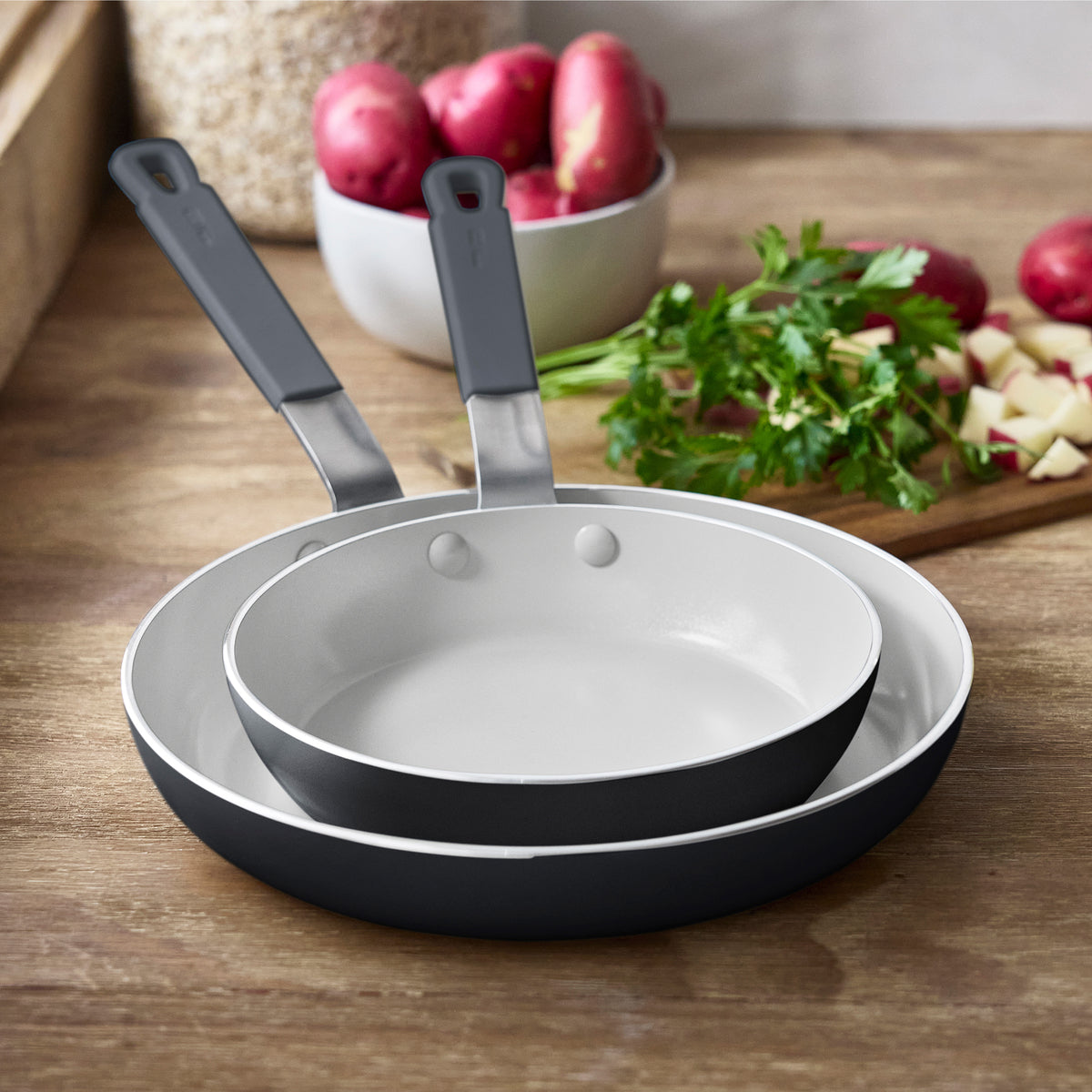 Bobby Flay by GreenPan Professional Ceramic Nonstick 8 and 10 Frypan Set | Graphite - Image 3