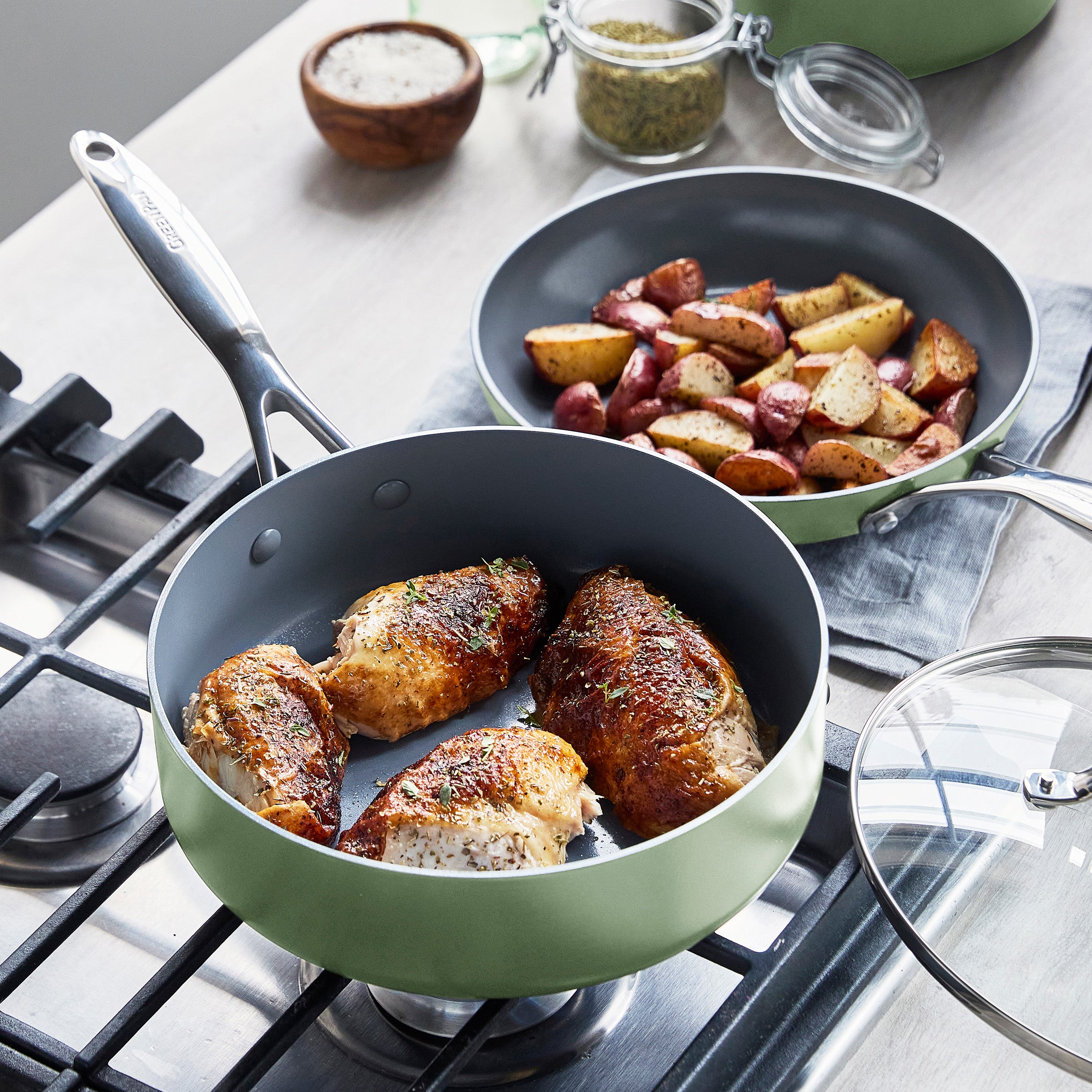Valencia Pro Ceramic Nonstick 11-Piece Cookware Set | Sage - Image 6