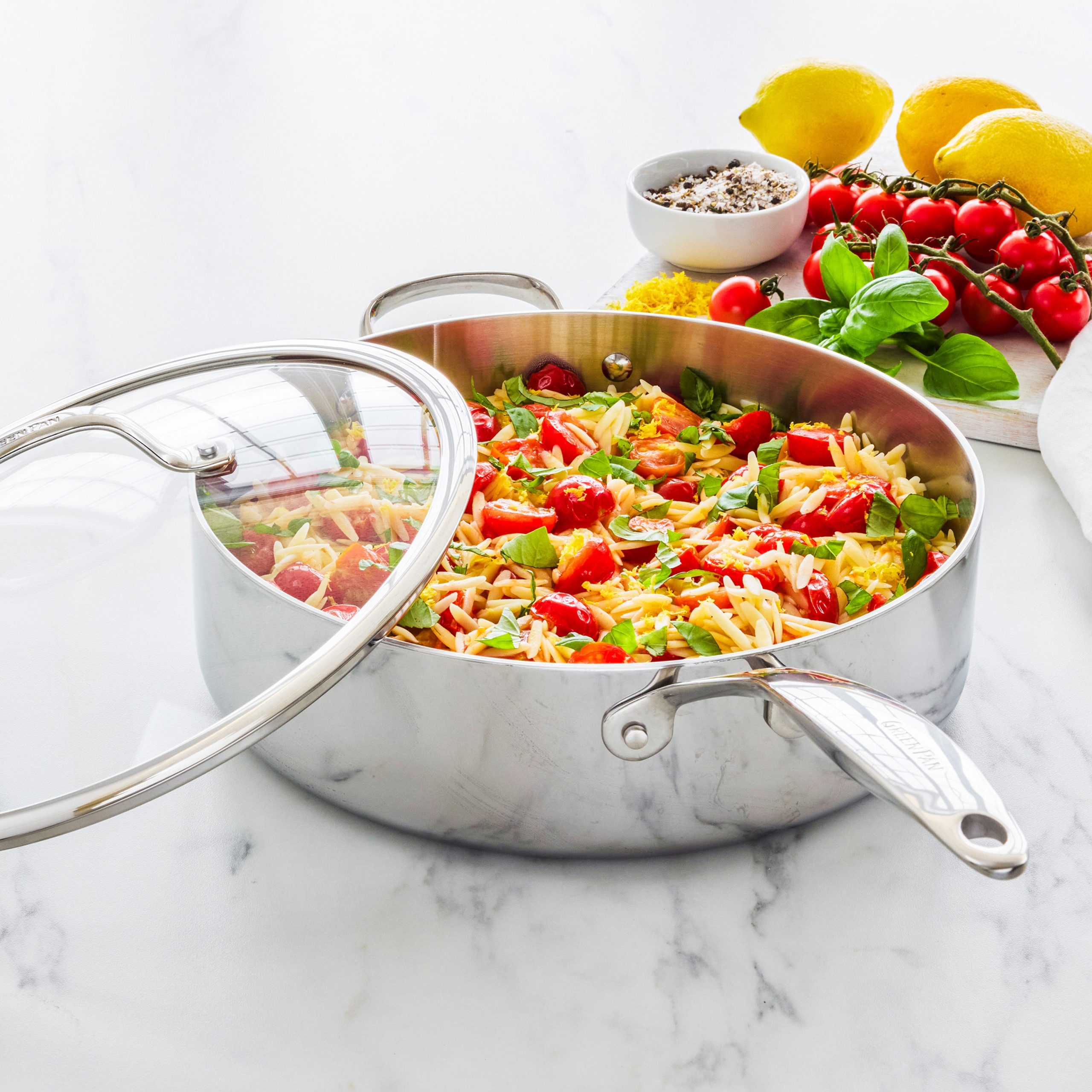Valencia Pro Stainless Steel Uncoated 5-Quart Sauté Pan with Lid - Image 4