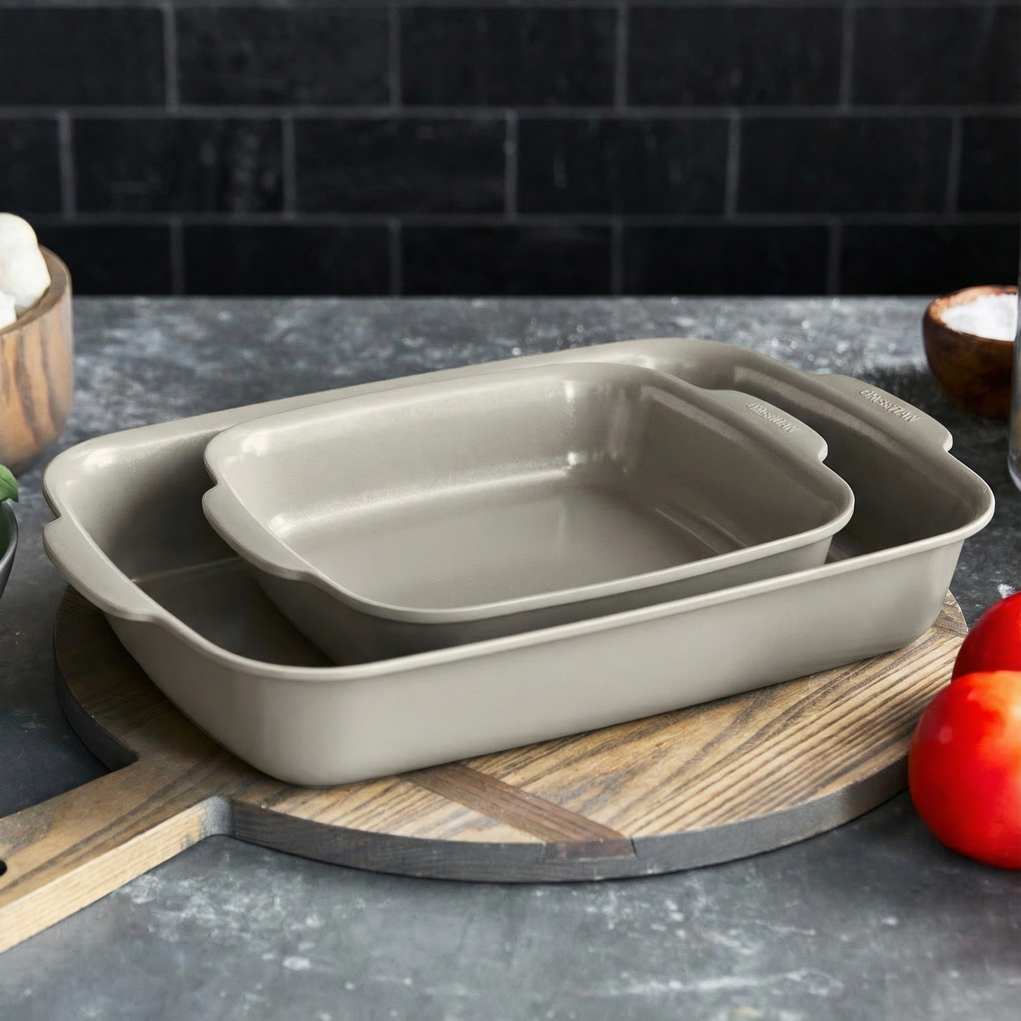 Premiere Ovenware Ceramic Nonstick 2-Piece Cake Pan Set | Taupe - Image 2