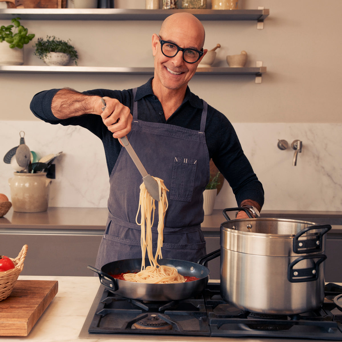 Stanley Tucci™ Stainless Steel Ceramic Nonstick 11-Piece Cookware Set | Black Handles - Image 6
