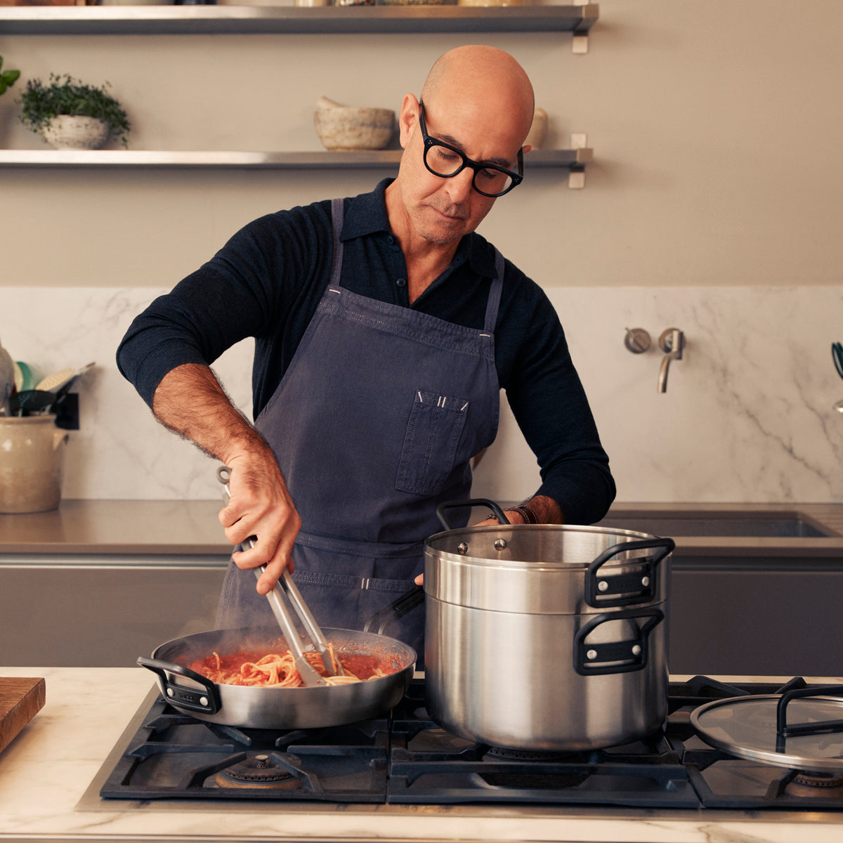 Stanley Tucci™ Stainless Steel Ceramic Nonstick 11-Piece Cookware Set | Black Handles - Image 2